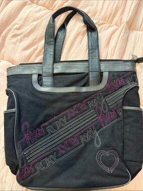 Roxy Black Tote with Pink Embroidered Logo